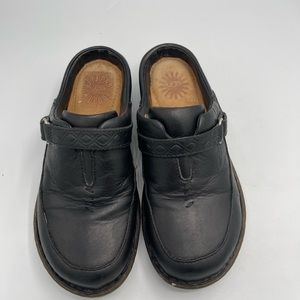 UGG Australia Black Leather sheepskin slide clogs size 6
